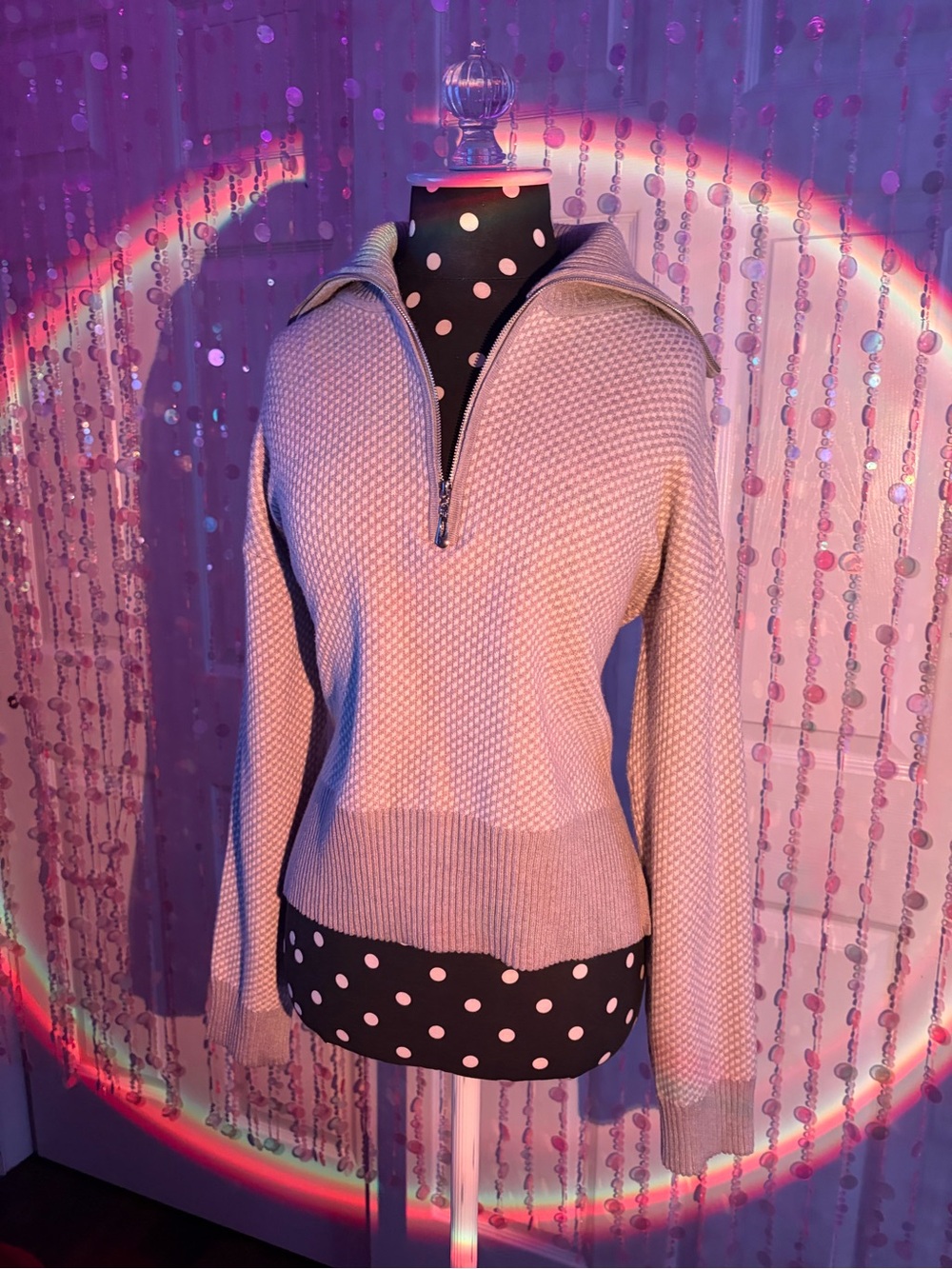 Grey Knitted Rachel Zoe Half-Zip Textured Pullover Size S